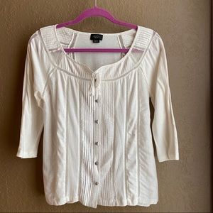 Anthropologie Cream Paneled Quarter Sleeve Top